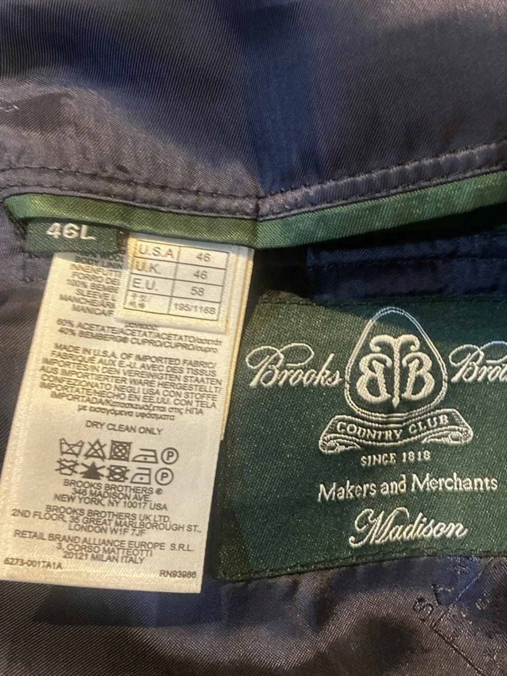 BROOKS BROTHERS Madison SaxXon Wool Navy Blazer Sport Coat 46L Gold Button